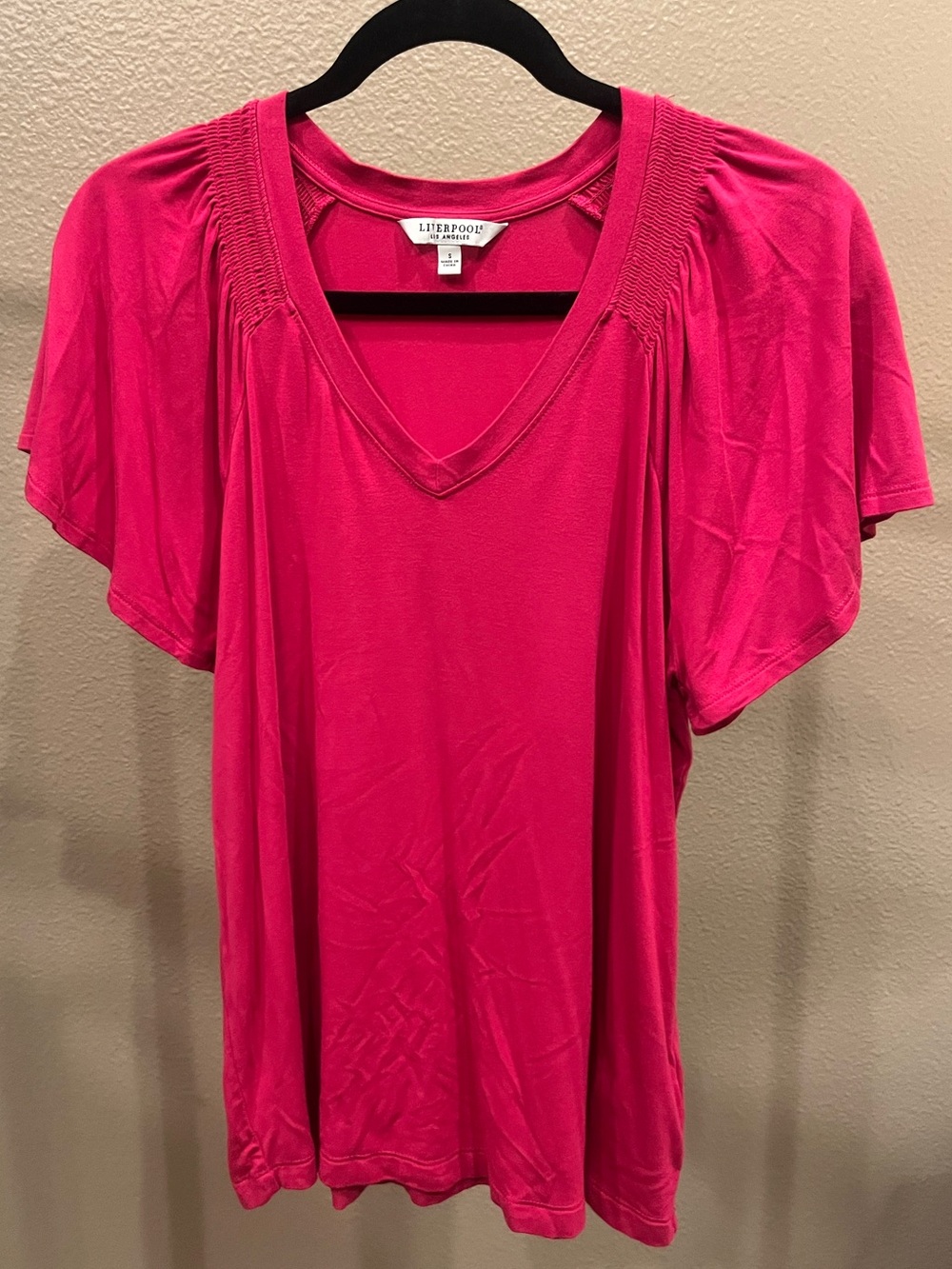 Liverpool Hot Pink V-Neck Flutter Sleeve Top